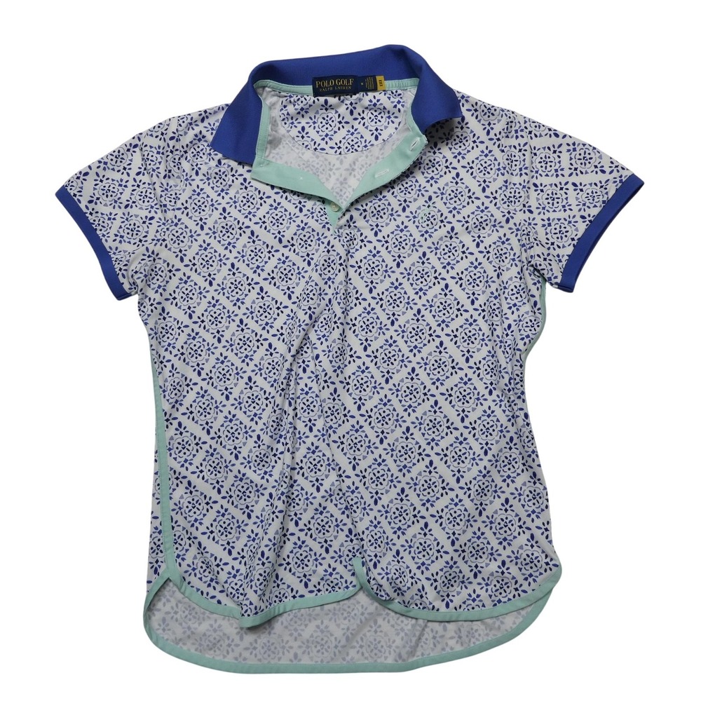 Polo Golf Ralph Lauren Polo Shirt Womens Medium Blue Floral Short Sleeve Top